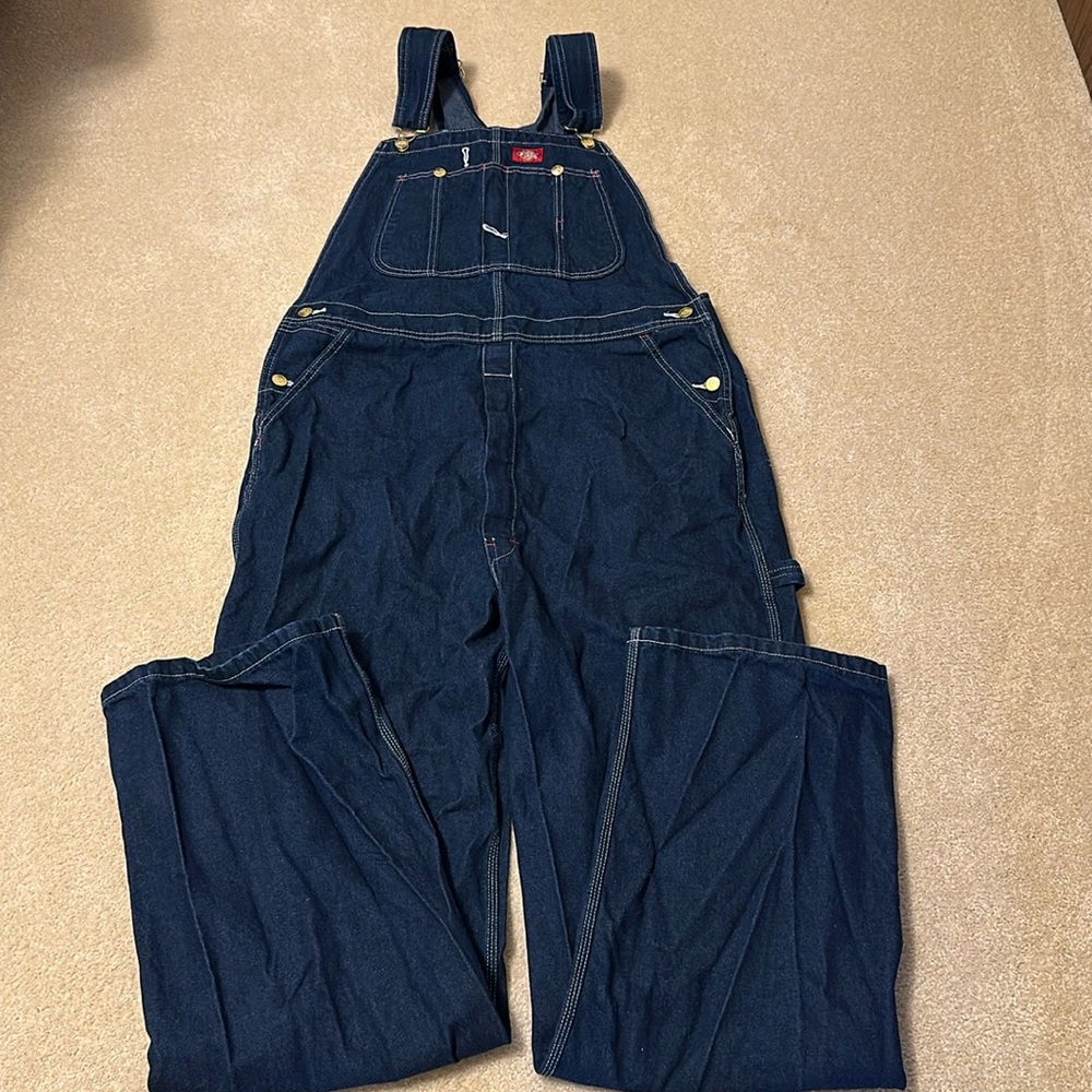 Vintage Dickies dark wash bib overalls size 36 x 34